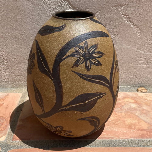 Hand Painted Flower and Vine Vase